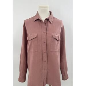 Madewell Lightspun Mauve Pink Top Cotton Gauze Long Sleeve Button up Shirt M